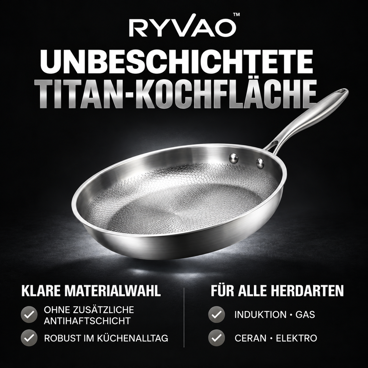 Ryvao™ Titanpfanne – Reines Titan ohne Beschichtung