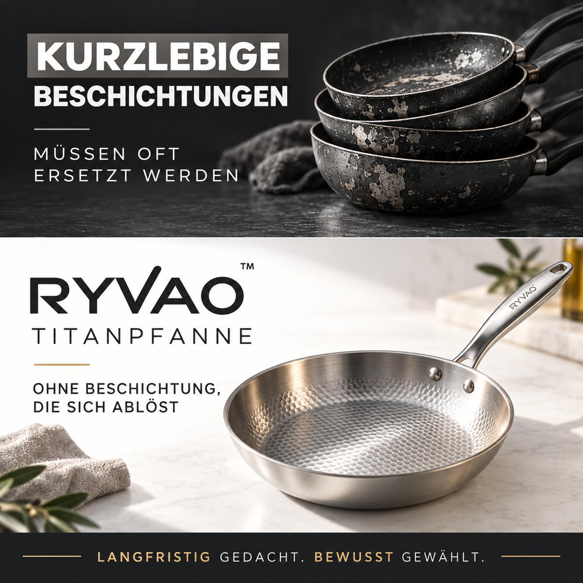 Ryvao™ Titanpfanne – Reines Titan ohne Beschichtung